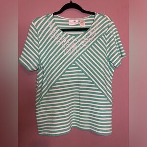 Alfred Dunner Striped Short Sleeve Top Womans size Medium